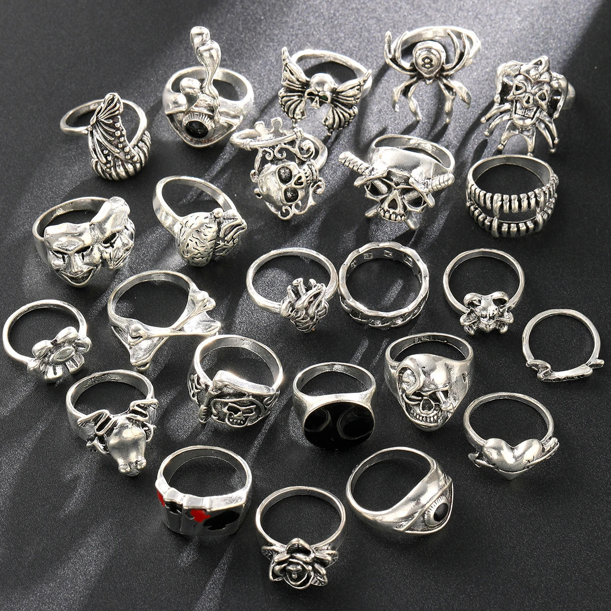 24-Piece Gothic Punk Grunge Unisex Ring Set