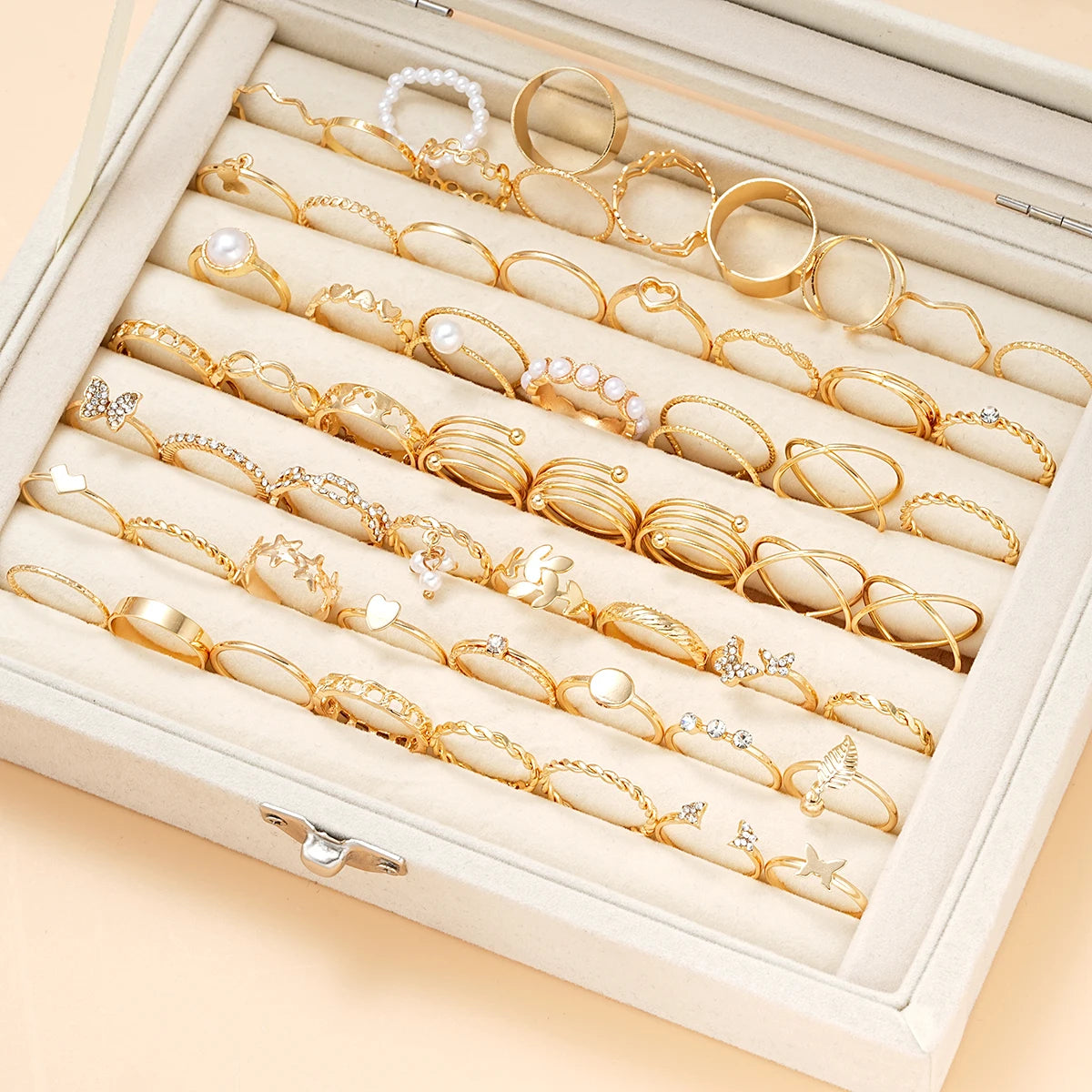 Vintage Gold Heart & Butterfly Ring Set