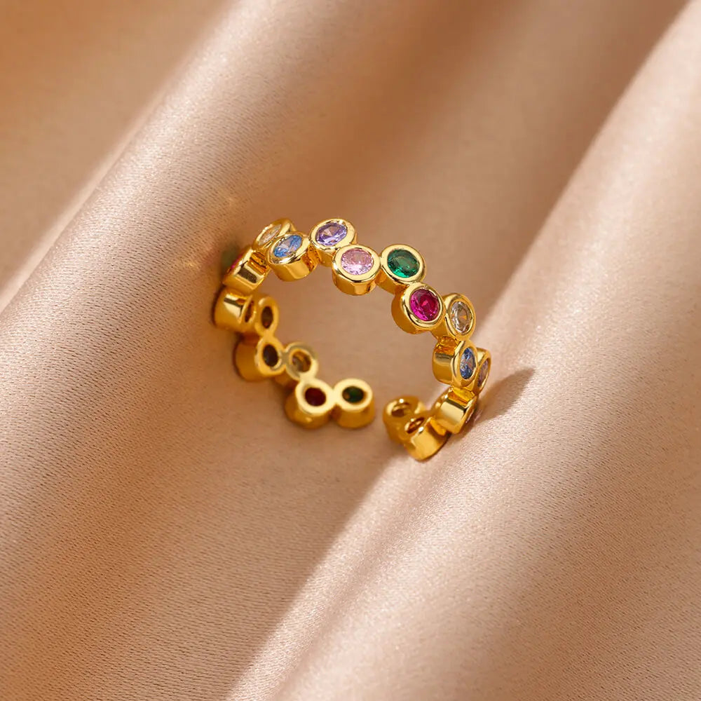 Gold Geometric Heart Zircon Ring for Women