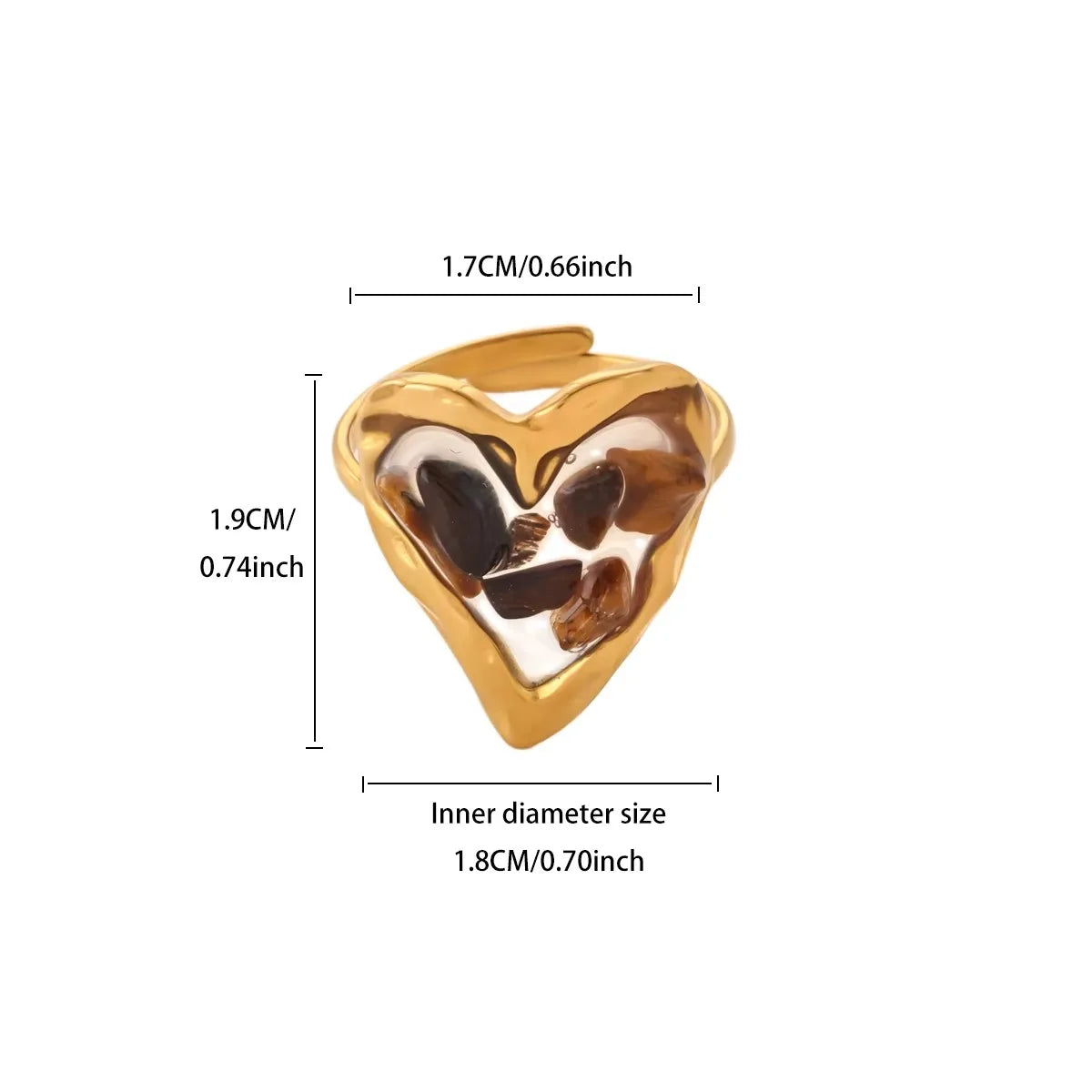 Gold Geometric Heart Zircon Ring for Women