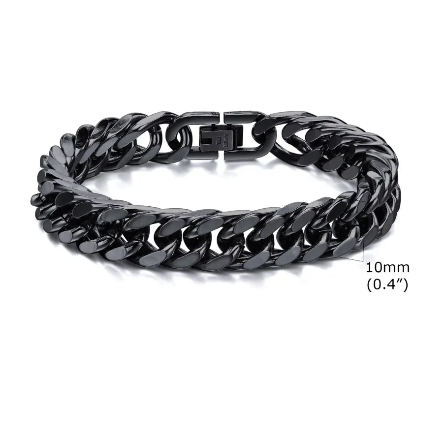 Vnox 8mm/12mm Bold Heavy Stainless Steel Cuban Bracelets for Men, Oxidized Metal Wristband, Punk Rock Chain Bracelet Jewelry