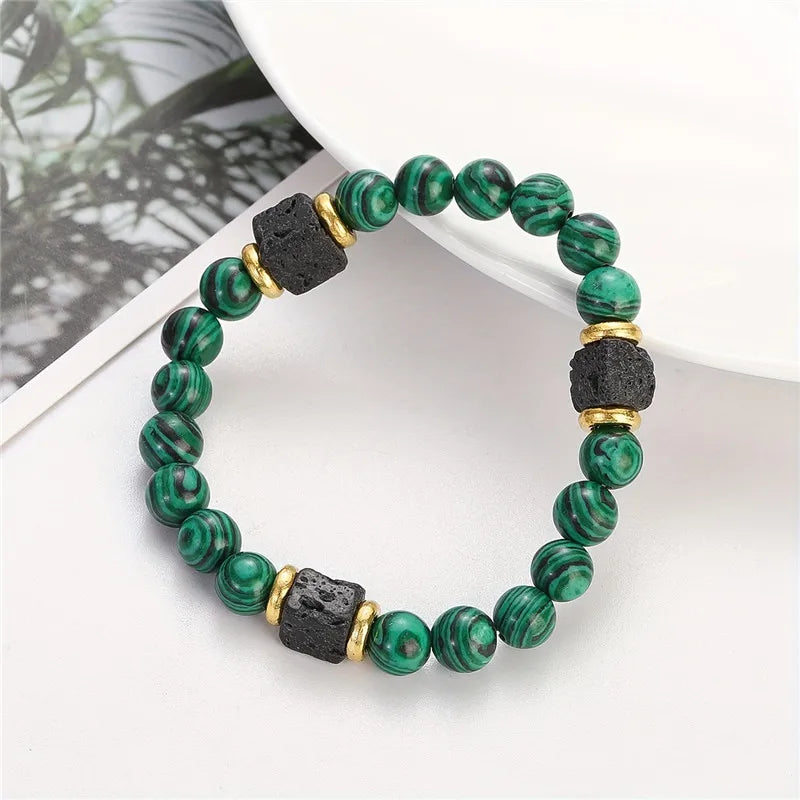 Natural Malachite Bead Bracelet – Elegant Design for Men & Women