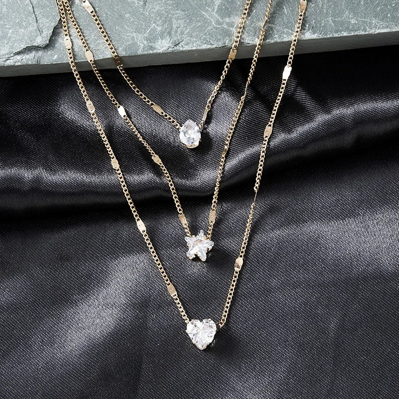 Zircon Multilayer Chain Choker Necklace