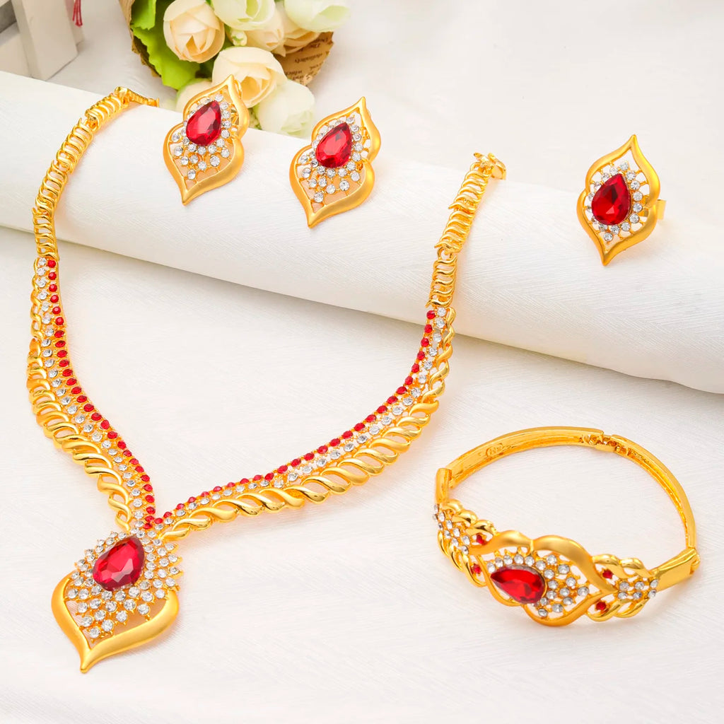 Gold Plated Zircon Necklace & Earrings Set