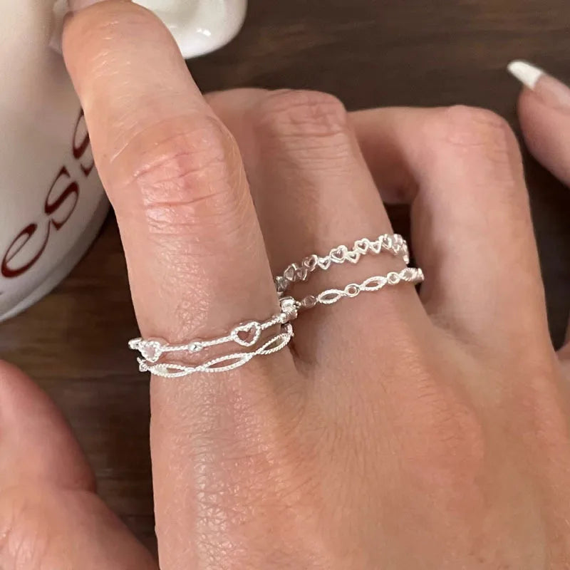 Sterling Silver Hollow Love Heart Ring for Women