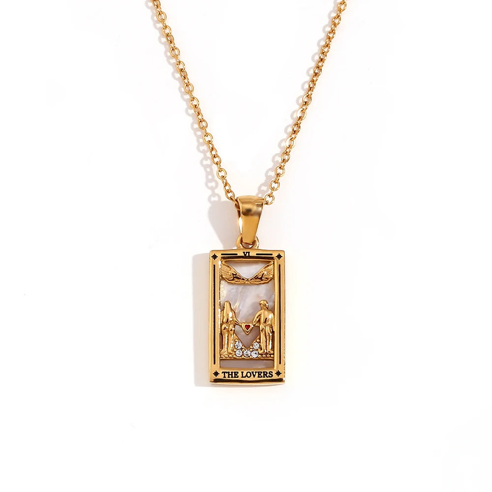 Tarot Queen & Moon 18K Gold Necklace
