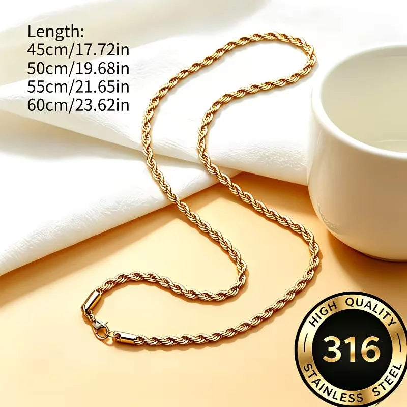 Dainty Gold Rope Chain Necklace 2–4mm