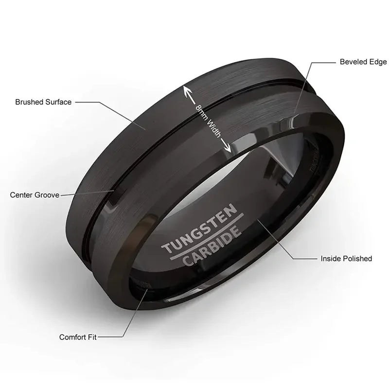 8mm Black Matte Stainless Steel Groove Ring