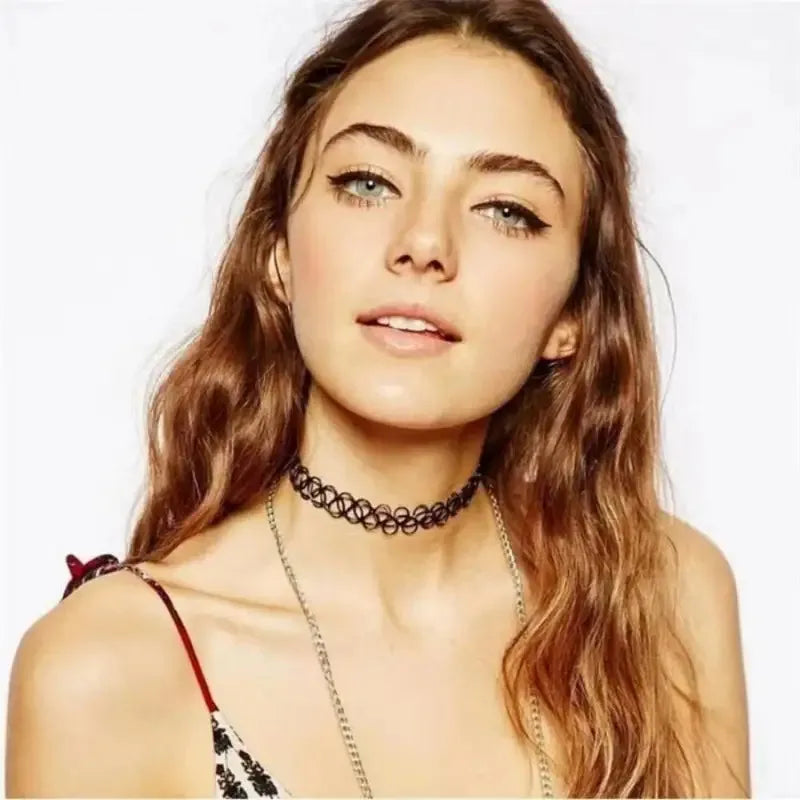 Gothic Black Braided Fishnet Choker Necklace