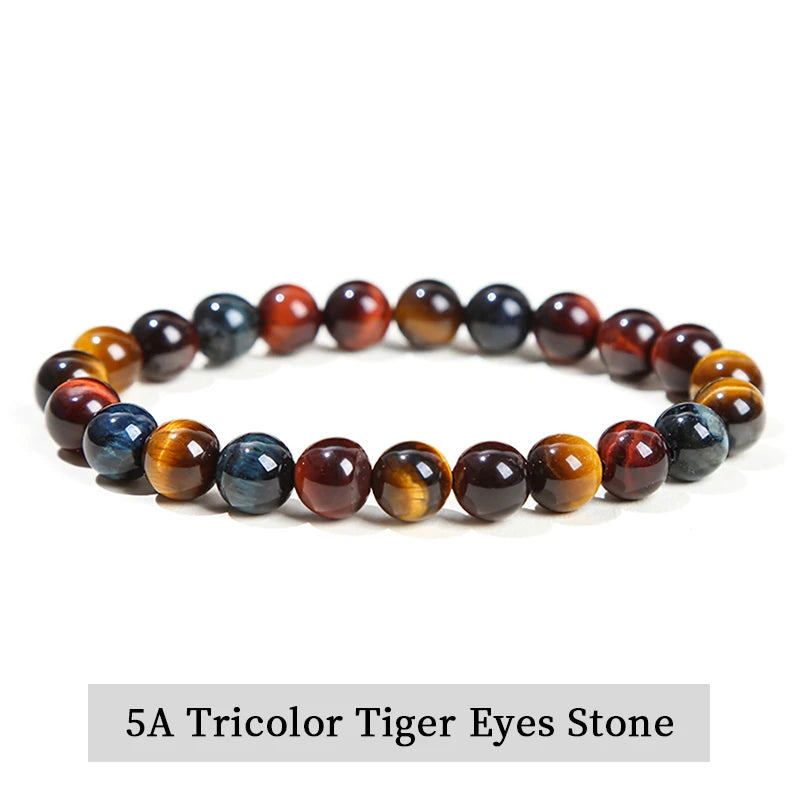 Natural Stone Bead Bracelet – Amethyst, Tiger Eye & Crystal Design for Men & Women