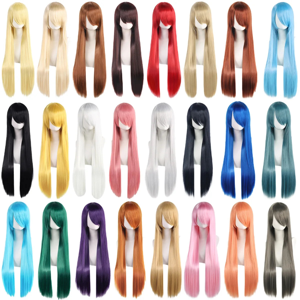 Long Straight Wig with Bangs, 80 cm