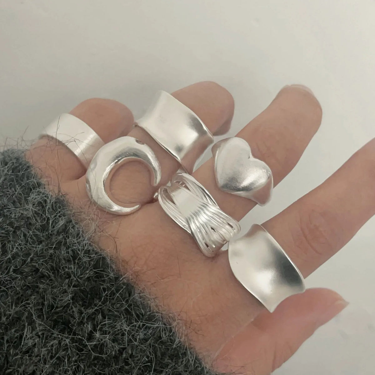 Sterling Silver Minimalist Moon Ring Set for Women