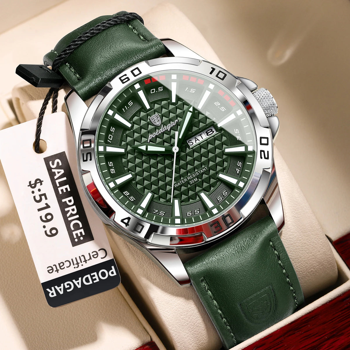 POEDAGAR Luxury Men’s Leather Sport Watch