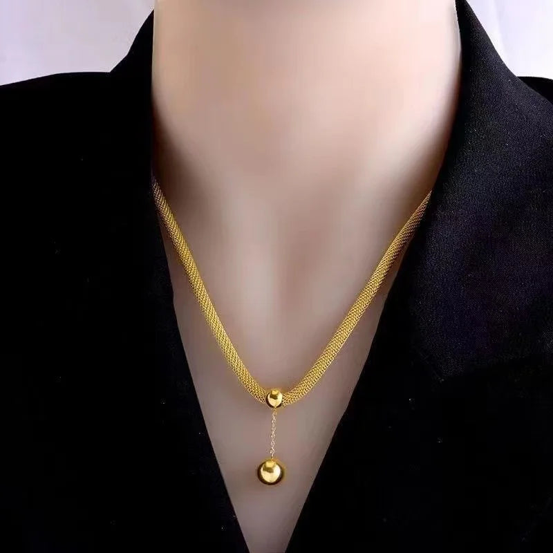 Gold Plated Bead Pendant Necklace & Earrings Set