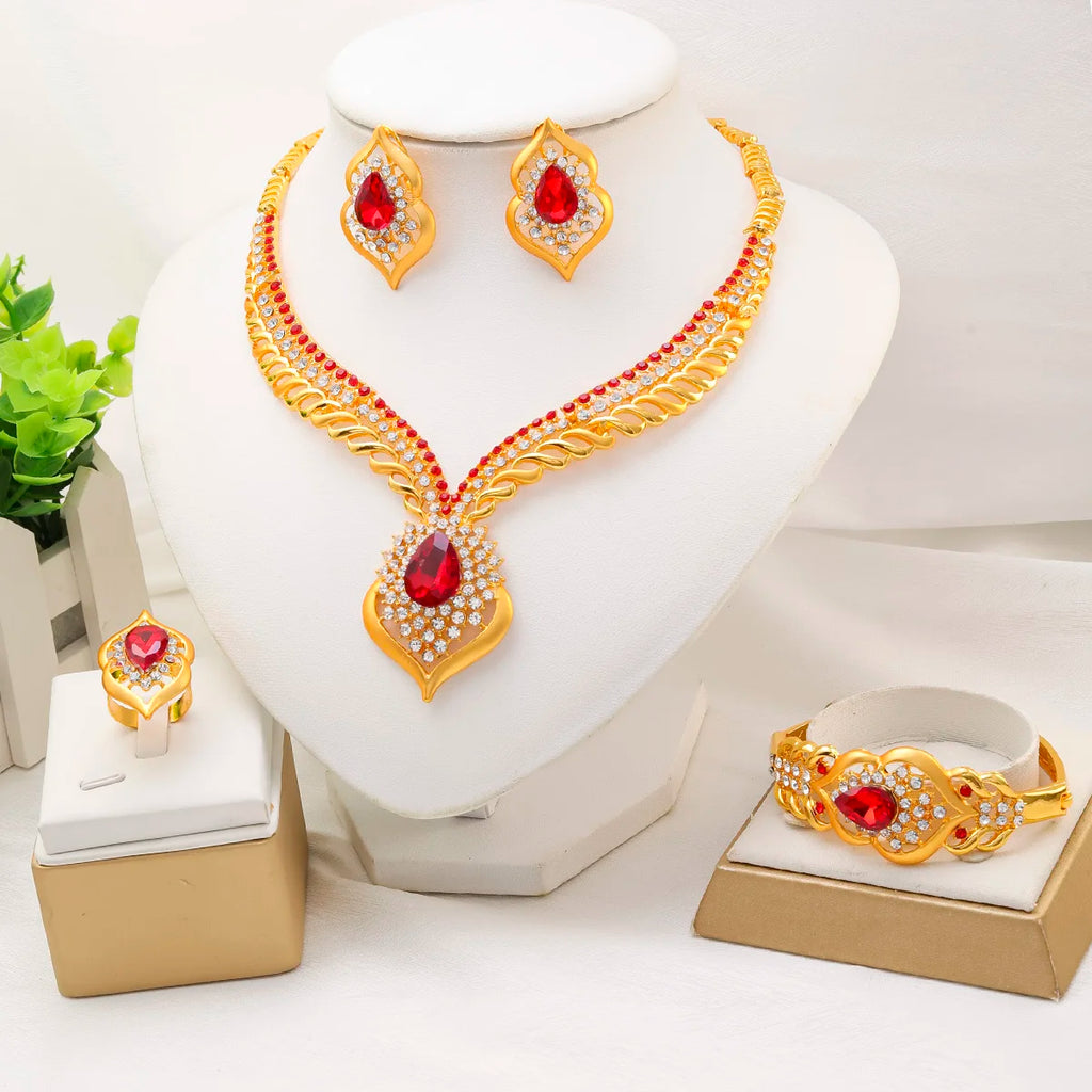 Gold Plated Zircon Necklace & Earrings Set
