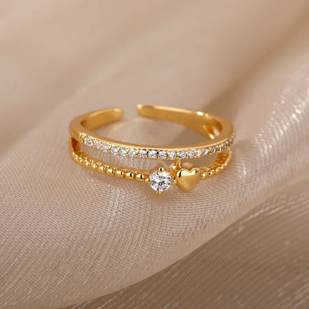 Gold CZ Stainless Steel Ring for Women