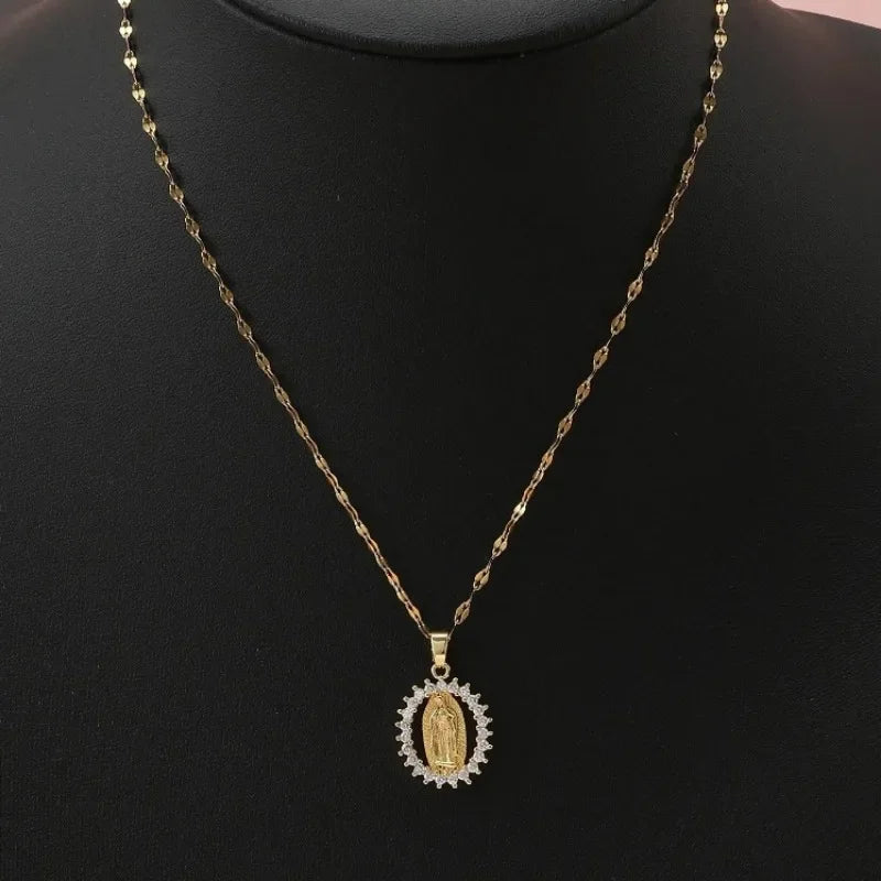 Colorful Zircon Virgin Mary Star Pendant Necklace