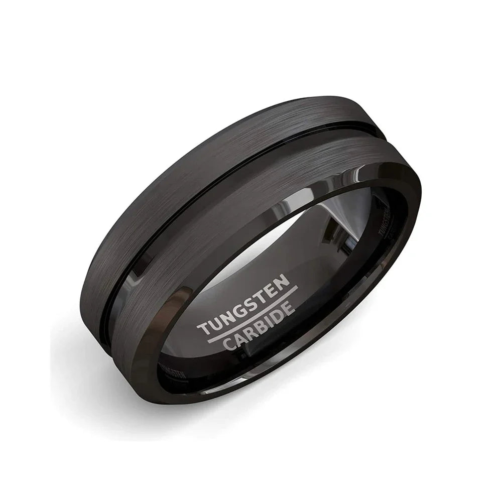 8mm Black Matte Stainless Steel Groove Ring