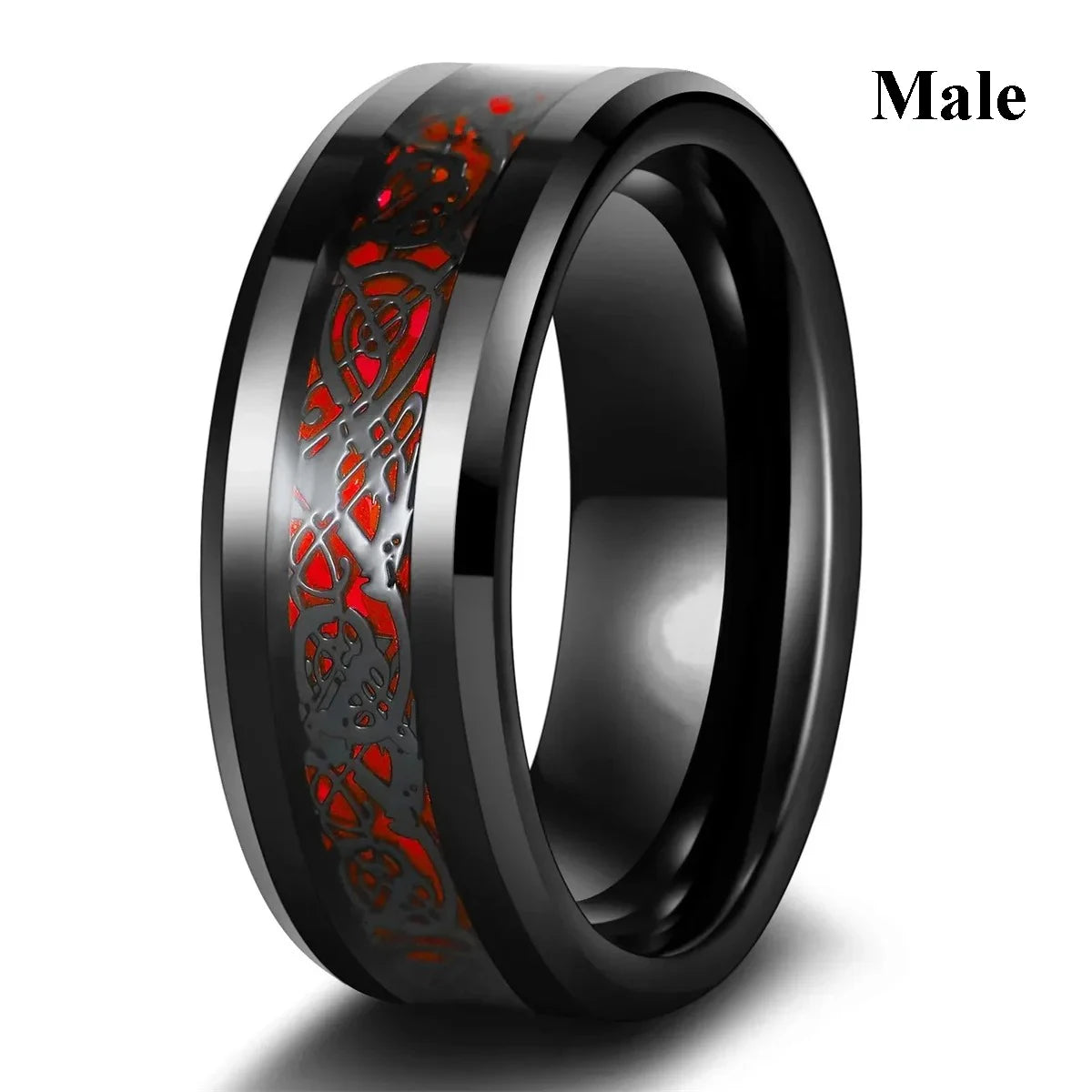 Romantic Red Rhinestone Celtic Dragon Ring Set