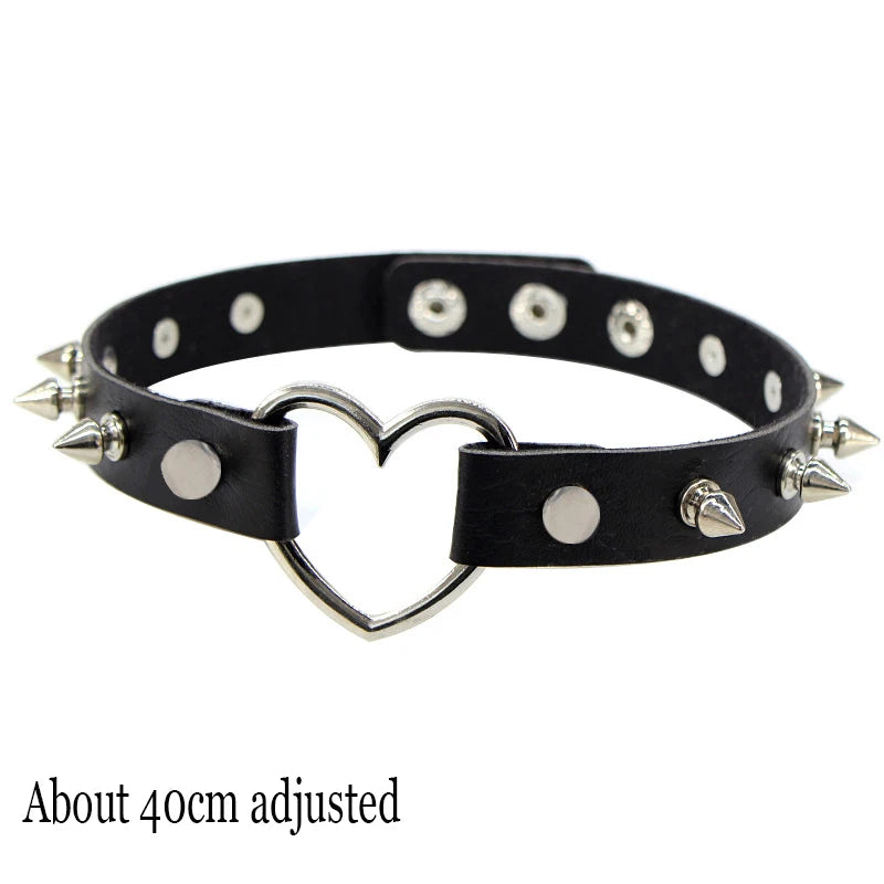 Black Gothic Heart Lock Spike Choker Necklace