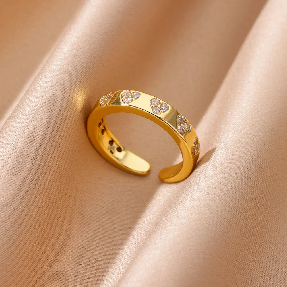 Gold Geometric Heart Zircon Ring for Women