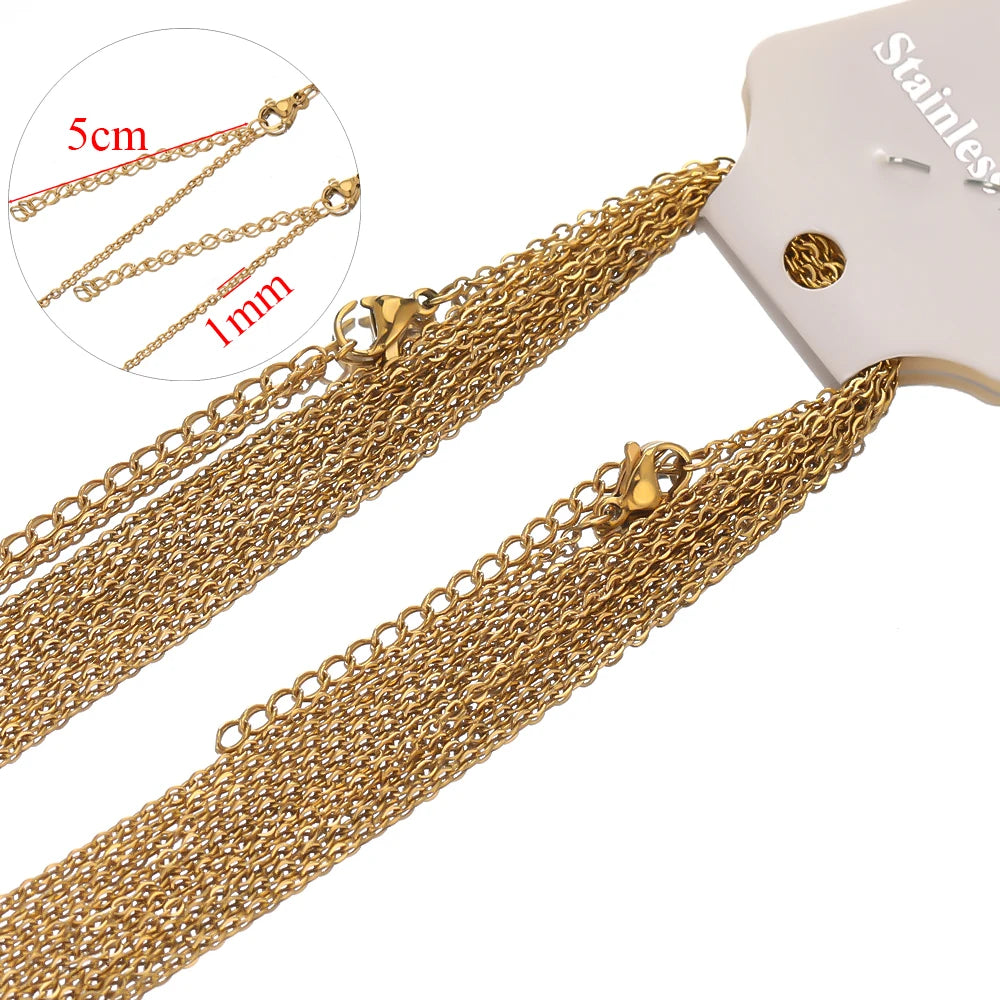 Gold Stainless Steel Adjustable Chains, 10pcs