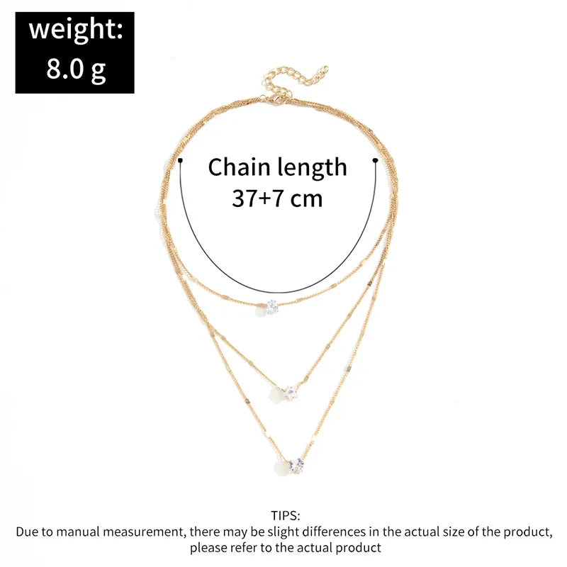 Zircon Multilayer Chain Choker Necklace