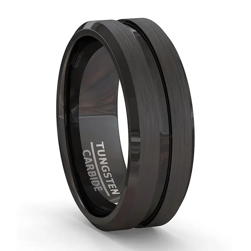 8mm Black Matte Stainless Steel Groove Ring