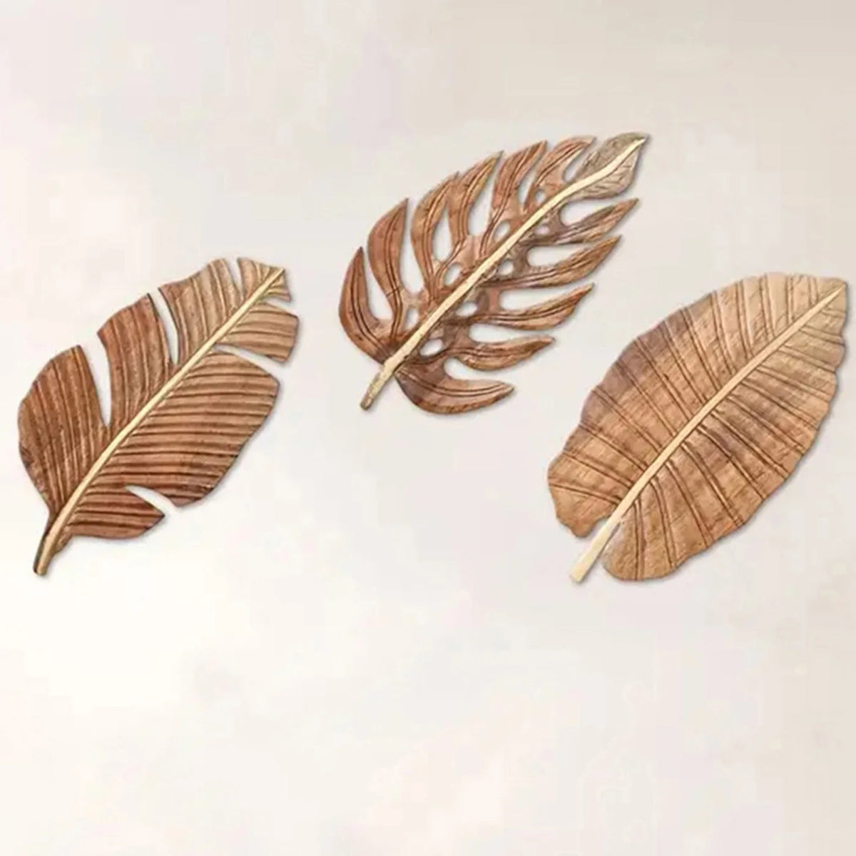 3-Piece Wooden Leaf Wall Art