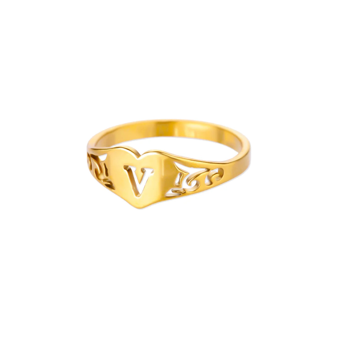 Gold Initial Heart Ring for Women A–Z