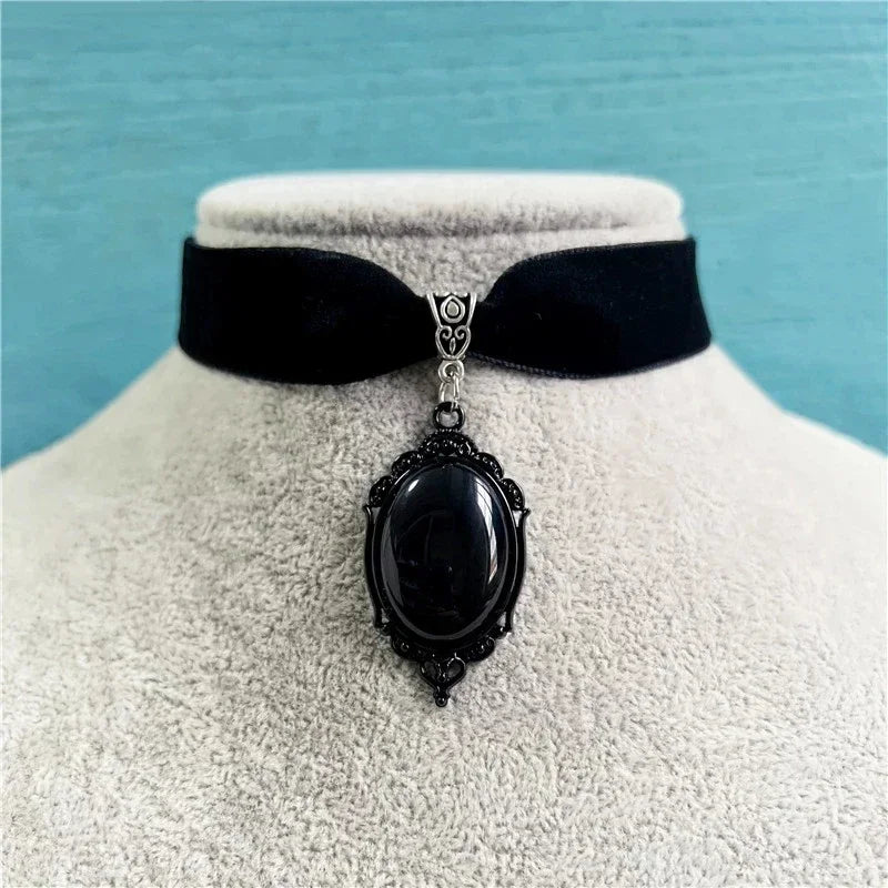 Gothic Blood Red Velvet Witch Choker Necklace