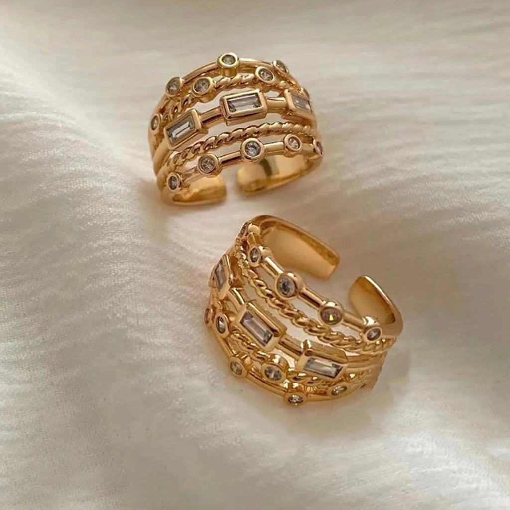 18K Gold-Plated Sun Ring with Natural Stone