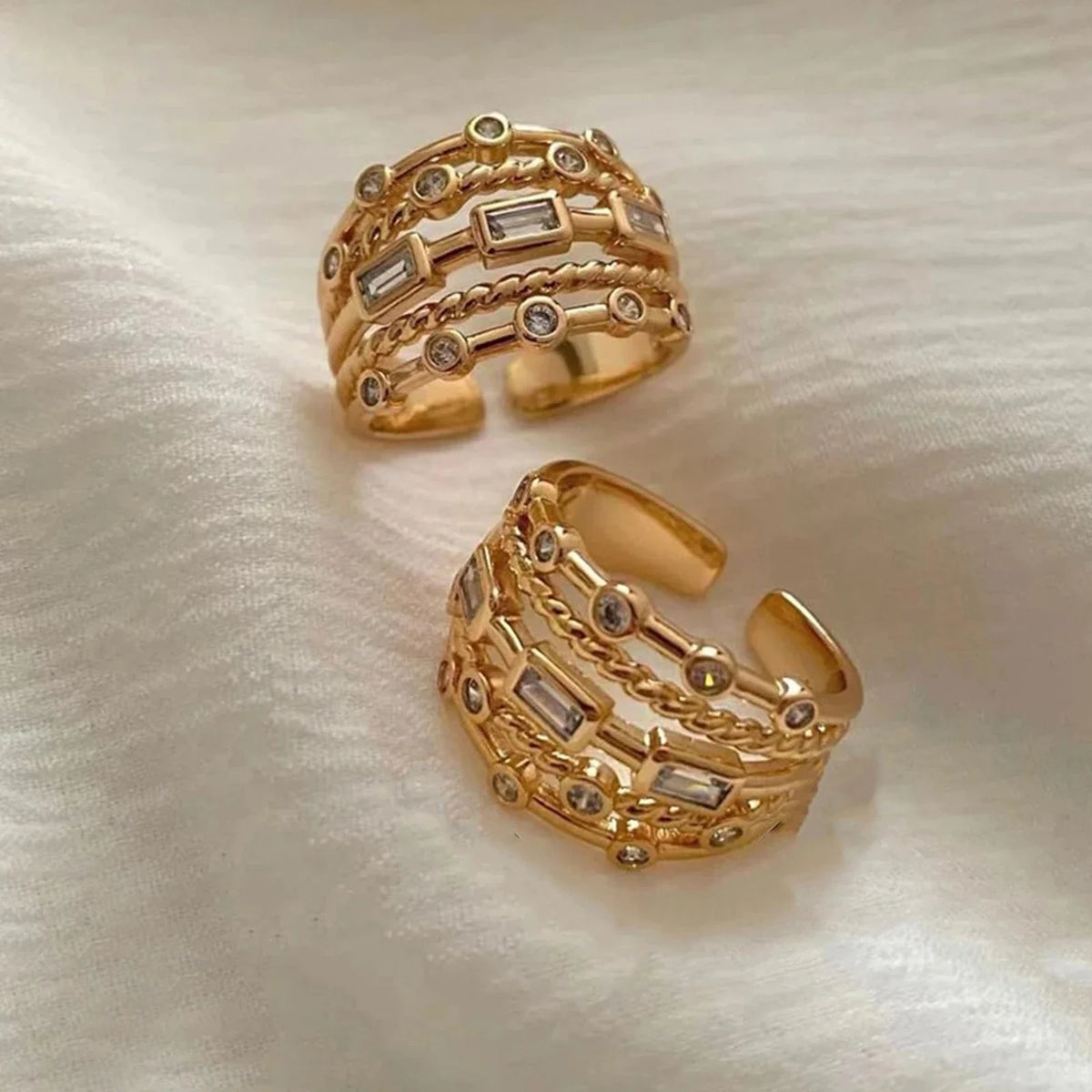 18K Gold-Plated Sun Ring with Natural Stone