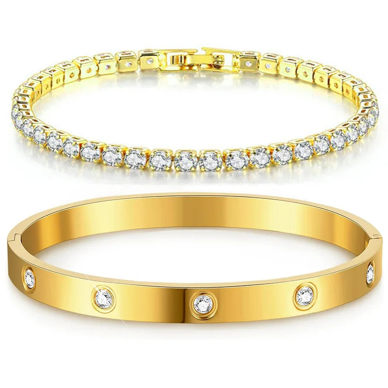 14K Gold-Plated Tennis Bracelet Set with Cubic Zirconia