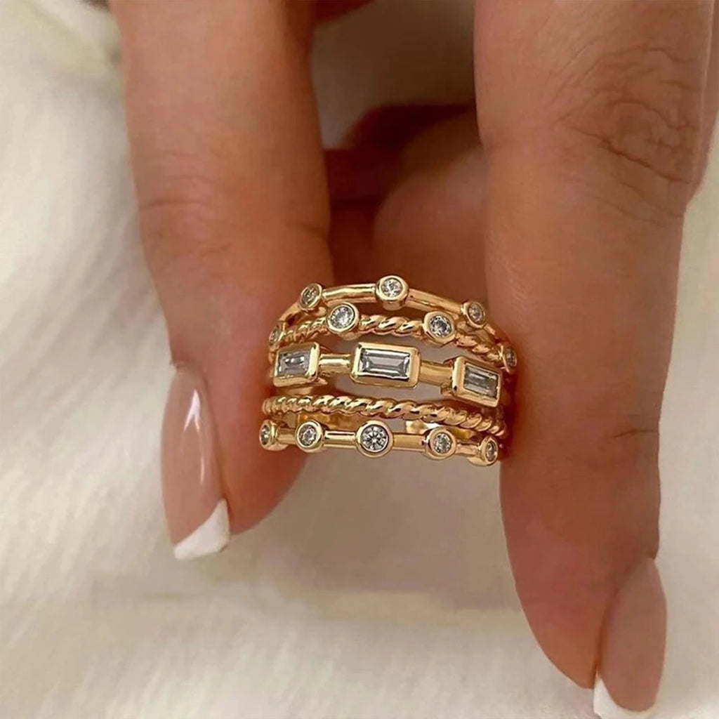18K Gold-Plated Sun Ring with Natural Stone