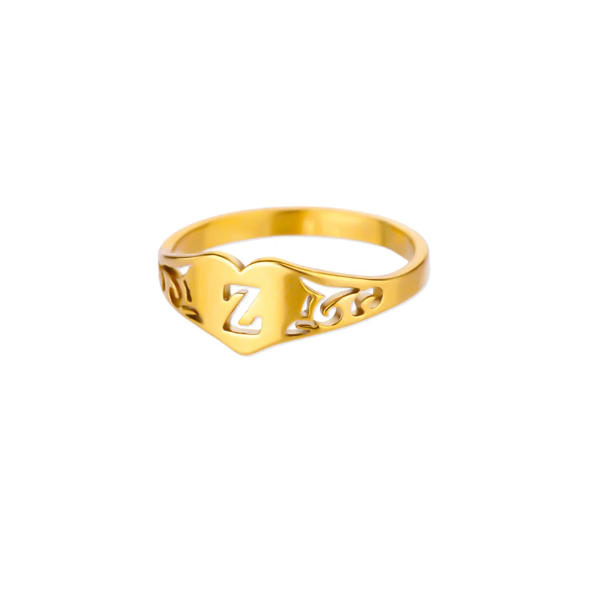 Gold Initial Heart Ring for Women A–Z