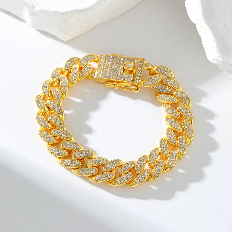 GANEMLY 18K Gold Cuban Chain Jewelry Set
