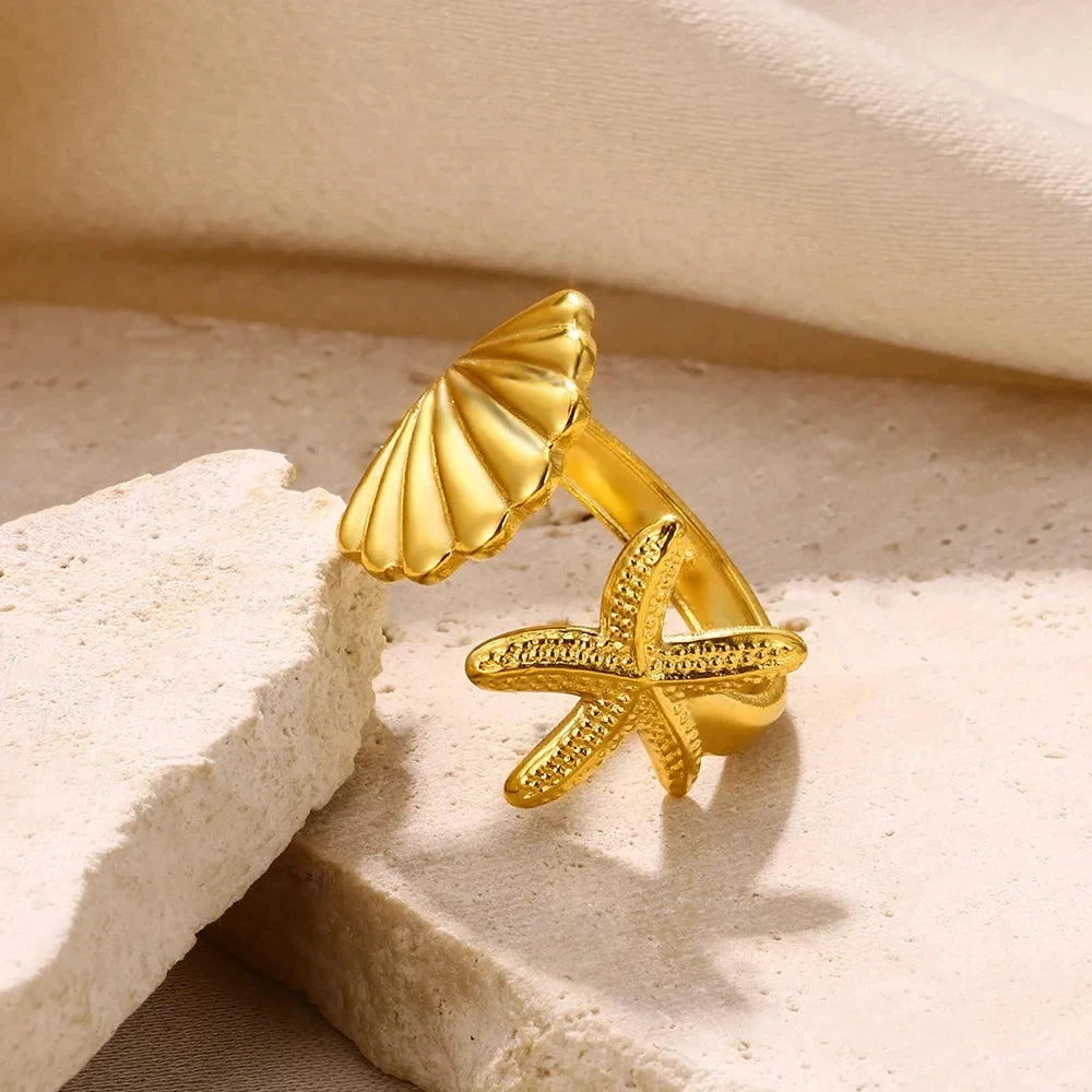Gold 316L Stainless Steel Star Adjustable Ring