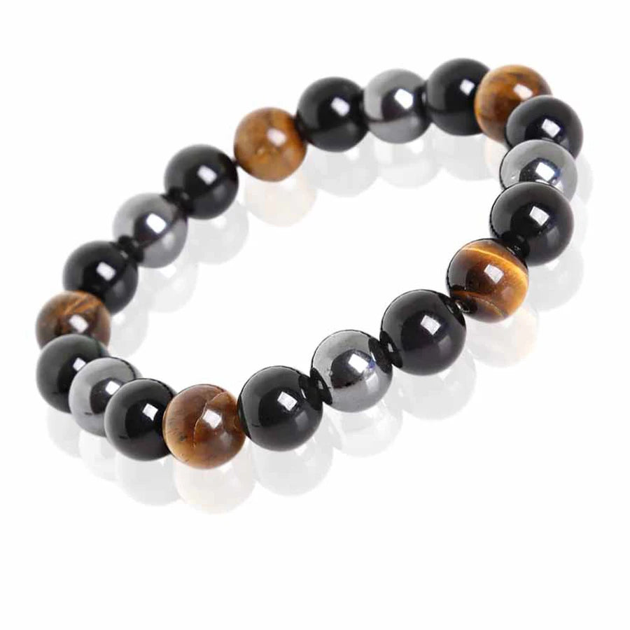 Natural Black Obsidian, Hematite & Tiger Eye Bead Bracelet for Men