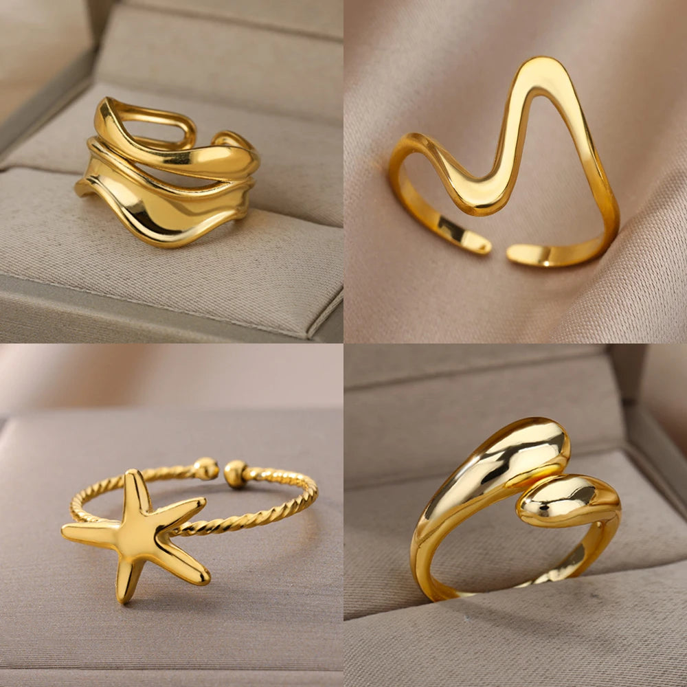 Gold Stainless Steel Waterproof Open Ring