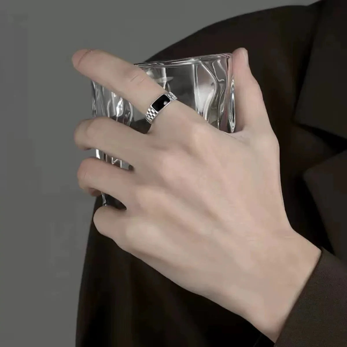 Vintage Onyx Style Stainless Steel Men’s Ring