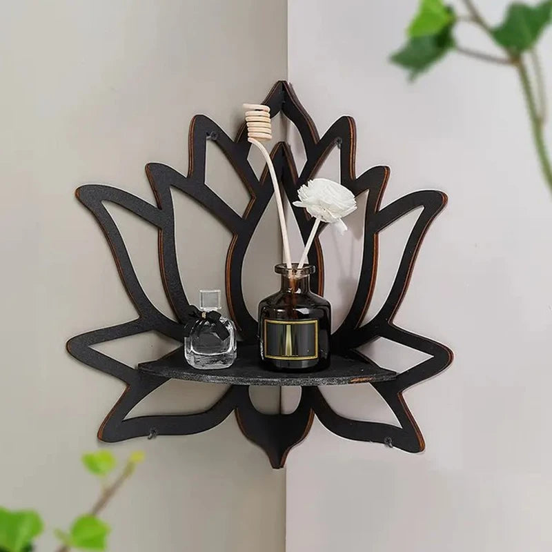 Wooden Lotus Corner Shelf