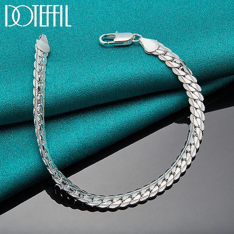 925 Sterling Silver Flat Chain Bracelet – 18/19/20cm for Men & Women