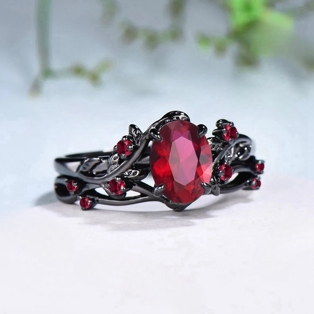 Romantic Red Rhinestone Celtic Dragon Ring Set