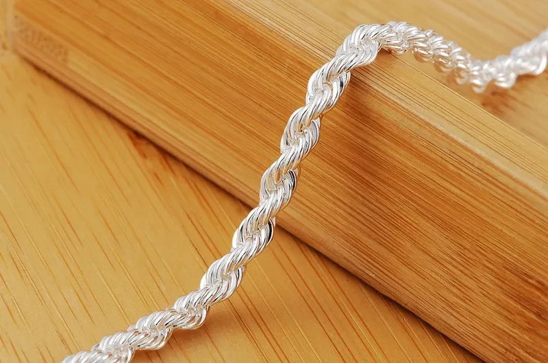 925 Sterling Silver 4mm Rope Bracelet