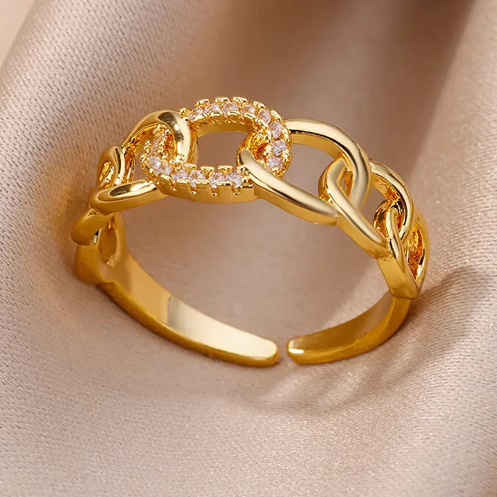 Gold CZ Stainless Steel Ring for Women