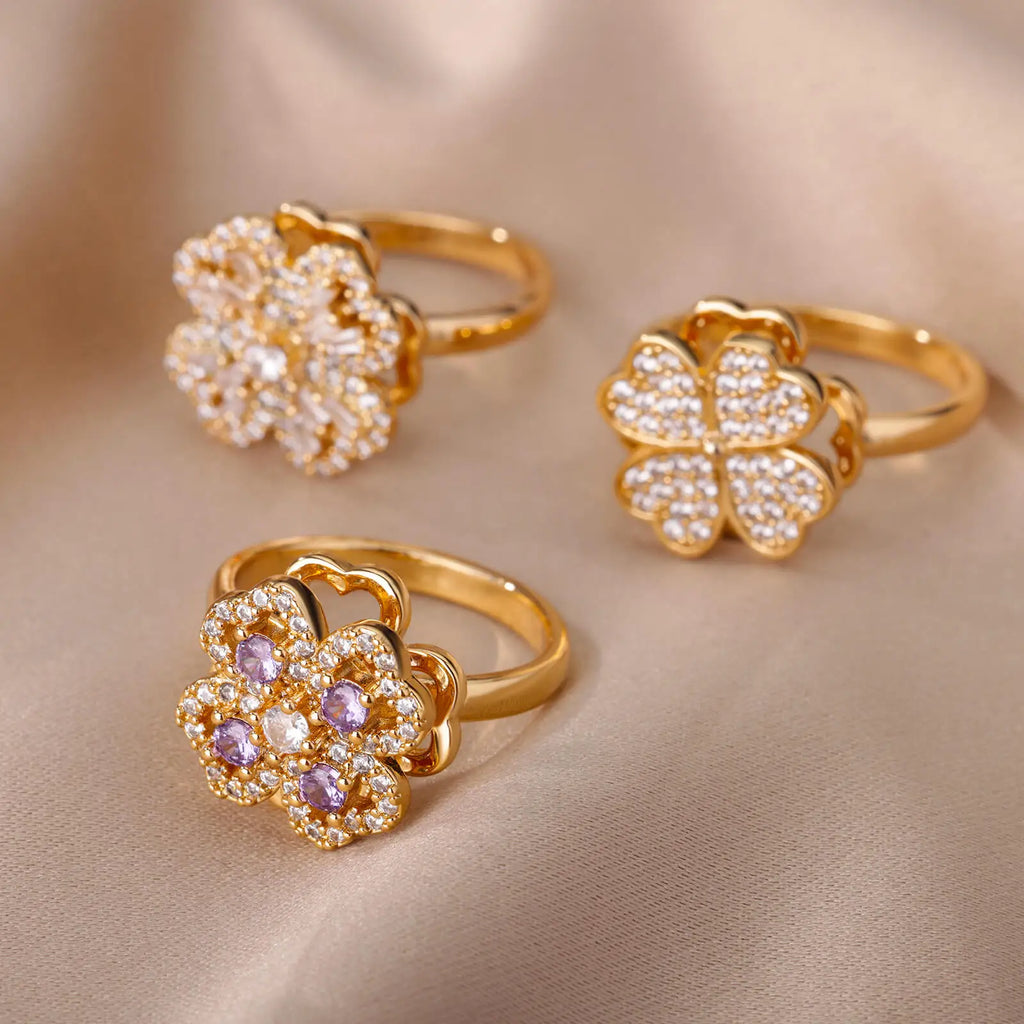 Zircon Heart & Clover Spinner Ring
