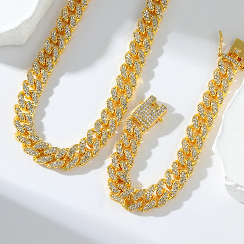 GANEMLY 18K Gold Cuban Chain Jewelry Set