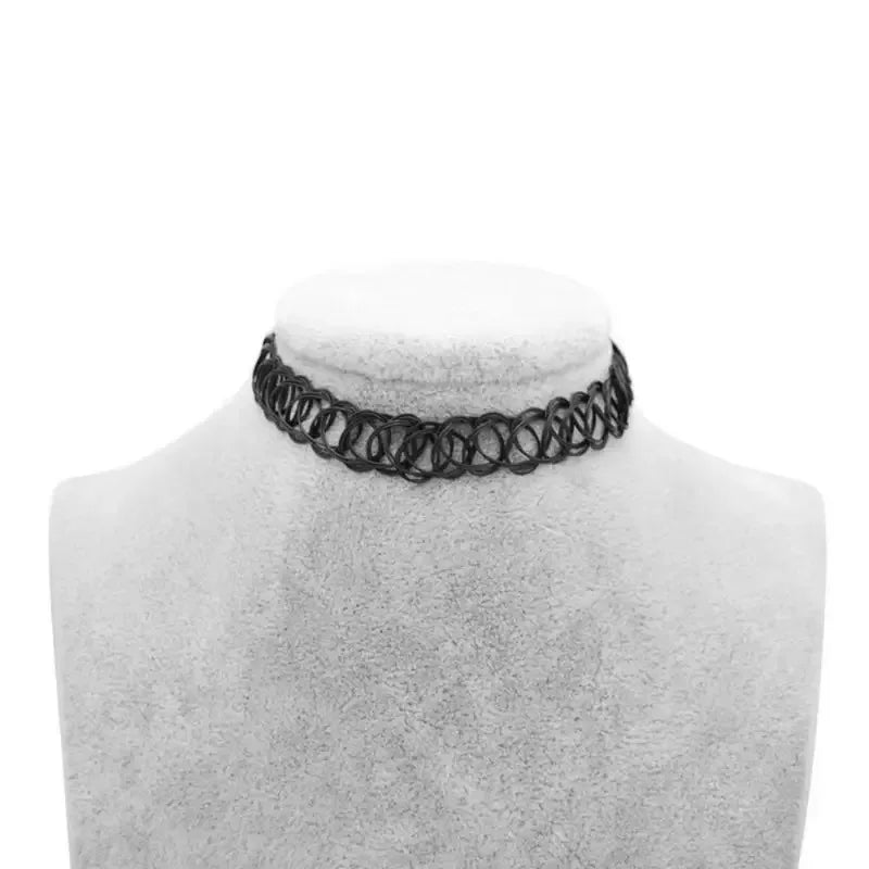 Gothic Black Braided Fishnet Choker Necklace