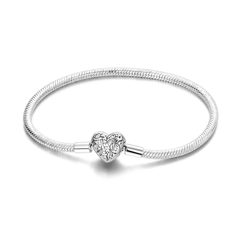 925 Sterling Silver Love Heart & Butterfly Charm Bracelet – 17-20cm